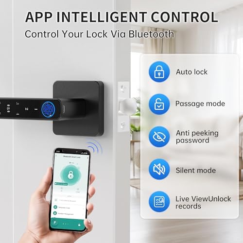 Fingerprint Door Lock-Smart Door knob, Biometric Door Locks,with App/Code/Backup Key/Fingerprint/IC Card, Smart Door Knob Keyless Entry Door Lock with Handle for Home Hotel Office Apartment Bedroom
