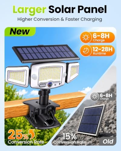 4000mAh Clip on Solar Lights Outdoor, 2500LM Motion Sensor Outdoor Lights with Digital Display, 270° Wide Angle &Dual PIR Sensors, IP65 Waterproof Solar Flood Lights for Fence Yard Deck Camping（1Pack）