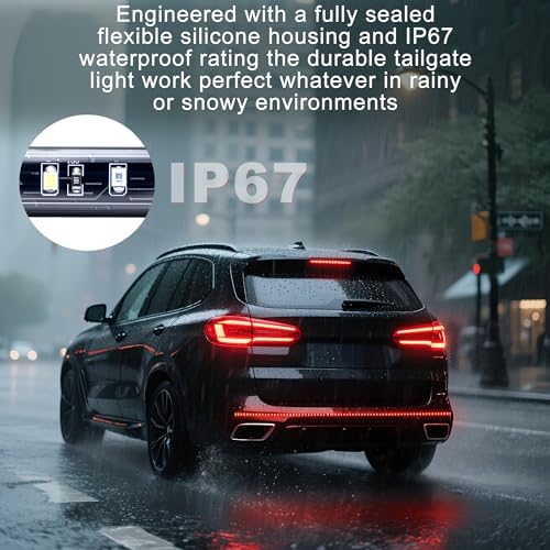48" Tailgate Light Bar - 90 LED Brake Light Strip with Red Running/Turn Signal & White Reverse Lights, Waterproof Silicone for Car Pickup SUV Trailers
