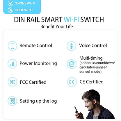 TONGOU DIY 1P+N Smart Wi-Fi Switch, Work with Alexa and Google Assistant for Voice Control, 25A with Energy Monitor, Smart Life/Tuya APP Remote Control, Timer Functions, DIN Rail Mounted,FCC Certified