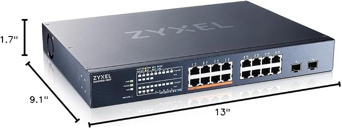 Zyxel 16 Port Network Ethernet Switch | Smart Managed PoE++ | XMG1915-18EP | 8x 2.5G + 8x PoE++ with 180W Budget + 2x 10G SFP+, Smart Fan, NebulaFlex, VLAN, QoS, IGMP Snooping, Rack Mount Kit Included