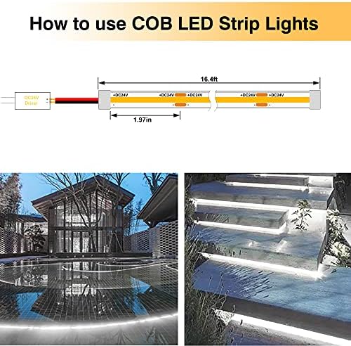 Pandery COB LED Strip Lights,24V Daylight White 6000K,Ip67 Waterproof led Light Strip,480LEDs/M,16.4ft/5M,CRI90+ Outdoor led Strip for Bathroom Decor,Pool,Garden(Power Not Included)