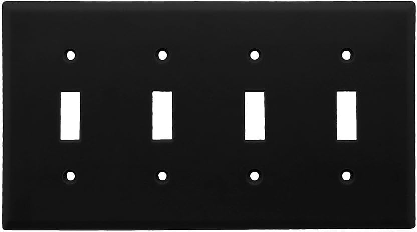Leviton 4-Gang Toggle Device Switch Wallplate, Standard Size, Thermoplastic Nylon, 80712-E, Black