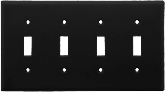 Leviton 4-Gang Toggle Device Switch Wallplate, Standard Size, Thermoplastic Nylon, 80712-E, Black