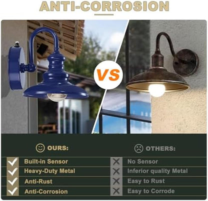 LONEDRUID Dusk to Dawn Sensor Outdoor Gooseneck Barn Light Fixtures Blue