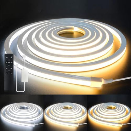 LED Strip Lights 49.2ft 110-120V,Dimmable Silicone Neon Rope Lights,Flexible Outdoor Waterproof Neon Strip Lights for Mirror,Kitchen,Cabinet,DIY Lighting