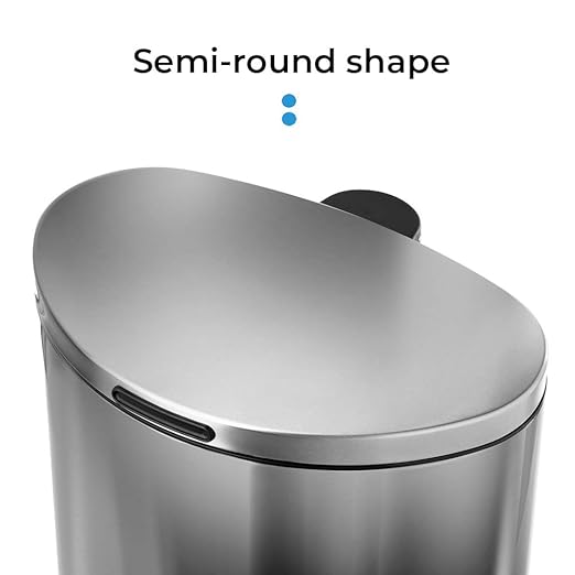 Home Zone Living 12 Gallon Semi-Round Kitchen Trash Can with Soft Close Lid, Step Pedal, Bag Tuck Band, and Removable Liner, Stainless Steel, Silver