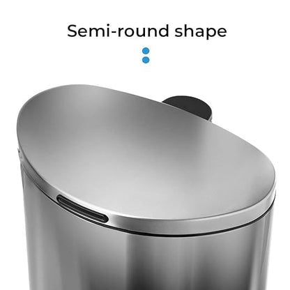 Home Zone Living 12 Gallon Semi-Round Kitchen Trash Can with Soft Close Lid, Step Pedal, Bag Tuck Band, and Removable Liner, Stainless Steel, Silver
