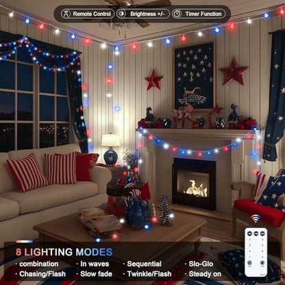 JMEXSUSS Connectable 33ft 100 LED Red White and Blue Lights Indoor Outdoor