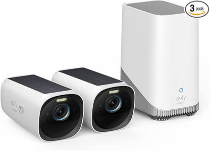 eufy Security S330 eufyCam 3 2-Cam Kit, Security Camera Outdoor Wireless, 4K Camera with Solar Panel, Forever Power, Face Recognition AI, Expandable Local Storage up to 16TB, No Monthly Fee (Renewed)