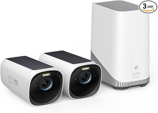 eufy Security S330 eufyCam 3 2-Cam Kit, Security Camera Outdoor Wireless, 4K Camera with Solar Panel, Forever Power, Face Recognition AI, Expandable Local Storage up to 16TB, No Monthly Fee (Renewed)