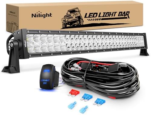 Nilight LED Light Bar 32Inch 180W Spot Flood Combo Led Off Road Lights 12V 5Pin Rocker Switch LED Light Bar Wiring Harness Kit, 2 Years Warranty (ZH079), Clear,White