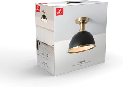 Globe Electric 60461 1-Light Semi-Flush Mount Light, Matte Black, Matte Brass Accents, Modern Ceiling Light Fixture for Hallway, Dining Room, Bedroom, or Living Room, Dimmer Switch Compatible