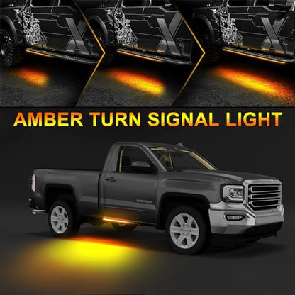 Led Running Board Lights for Trucks Amber Side Marker Kit, White Courtesy Light Extended Crew Cab 2pc 70Inch 216 Led Bar Bed Switchback Underglow Strip for Pickup Truck SUV Cars Work Van (1070)