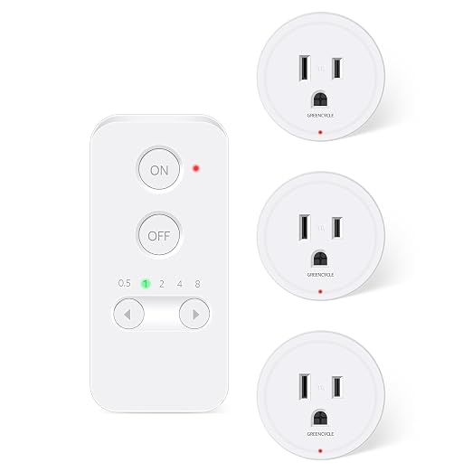 Greencycle Remote Control Outlet Plug 3 Packs with Mini Timer Switch