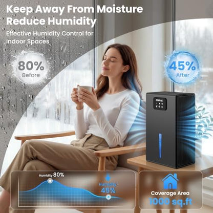 Dehumidifier for Home with Auto Shutoff Sleep Mode, 1000 Sq Ft