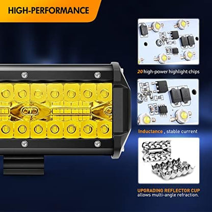 GOOACC 12Inch 240W Triple Row Amber Led Light bar 30000LM Flood Spot Combo Off Road Work Light Driving Boat with Wiring Harness for UTV Jeep Truck Boat, 2 Years Warranty