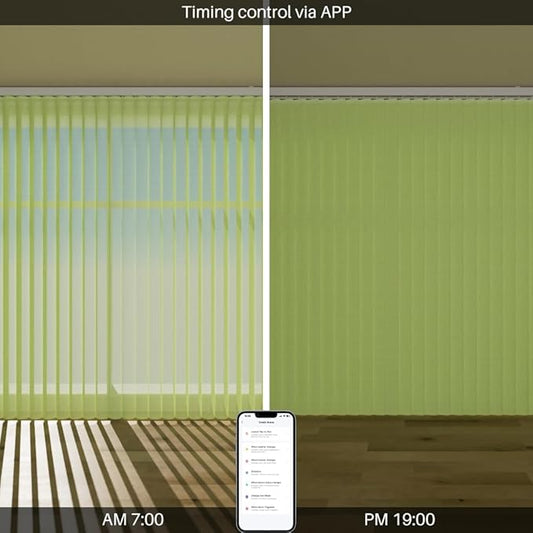 Motorized Sheer Vertical Blinds Compatible with Alexa Google Home, Light Filtering Smart Vertical Blind Sliding Door Blinds Remote Control Blinds for Sliding Glass Door Customize (Green)