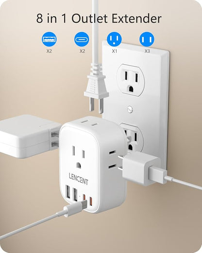 LENCENT Multi Plug Outlet Extender with USB, Electrical Outlet Expander | with 4 AC 4 USB Charger Cube (2 Type C), Small Multiple Wall Tap Plug Splitter for Home Office Travel Cruise Dorm Essentials