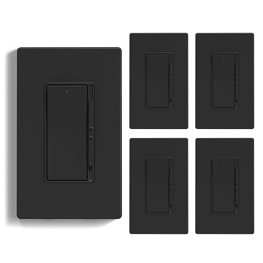 ELEGRP Dimmer Light Switch for 300W Dimmable LED/CFL Lights and 600W INC/HAL Bulbs, Single Pole/3-Way LED Slide Dimmer Light Switch, Wall Plate Included, UL Listed, 5 Pack, Matte Black