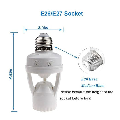 2pcs Motion Activated Light Sockets, E26/E27 Screw in Add on/Off Motion Sensor Sockets for Existing Lights, Dusk and Dawn Auto Motion Sensor Light Sockets Indoor for Porch Garage Basement