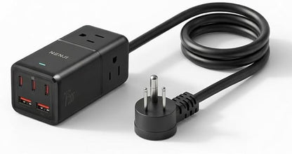 NENJI 75W GaN USB C Charger Station, Super Fast Charging 8-in-1 Power Strip with 5 USB & 3 AC Ports, Smart Charging, PD Charger for iPhone, Samsung, iPad, MacBook – Desktop & Travel-Friendly – Black