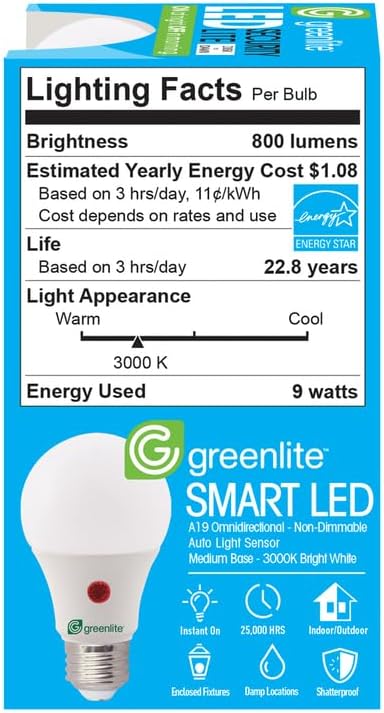 Greenlite A19 E26 (Medium) LED Dusk to Dawn Bulb Bright White 60 Watt Equivalence 1 pk - Case of: 1;