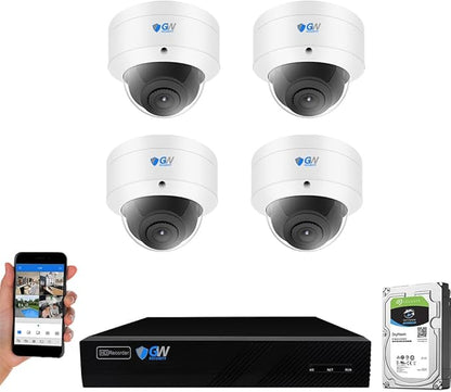 GW Security 8 Channel 12MP NVR UltraHD 4K Face/Human/Vehicle Detection PoE Security Camera System with 4 x 8MP IP Microphone AcuSearch Smart AI Dome Camera, 100ft Night Vision, Outdoor Indoor Cameras