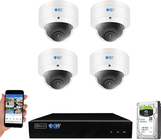 GW Security 8 Channel NVR UltraHD 12MP Face Recognition/Human Vehicle Detection PoE Wired Security Camera System with 4 x 12MP IP Mic Smart AI Dome Cameras, Color Night Vision, Outdoor/Indoor Camera