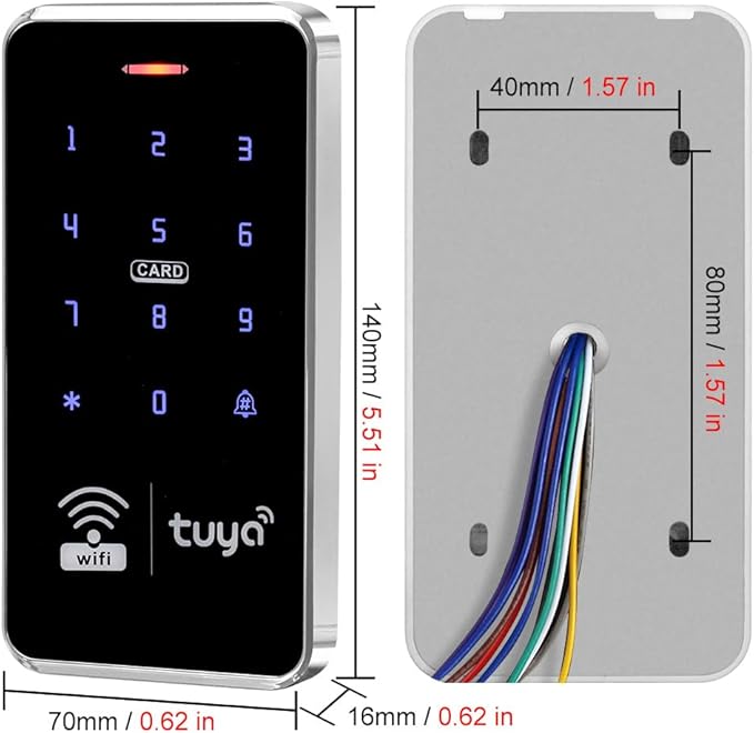 Waterproof Access Control Keypad Home Security System Tuya Smart Remote Unlock Including 10Pcs Key Rings (Silver)