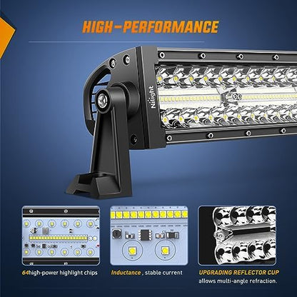 Nilight LED Light Bar 9.5 Inch Triple Row Spot Flood Combo 64LEDs Lights Fog Driving Work Backup Bumper Lighting for Off-Road Truck SUV ATV UTV
