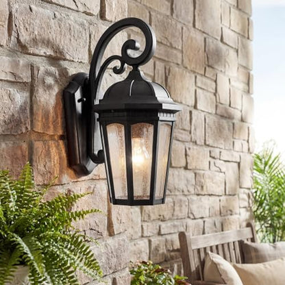 Kichler Courtyard 17.75" 1 Light Outdoor Wall Light with Clear Seeded Glass in Textured Black