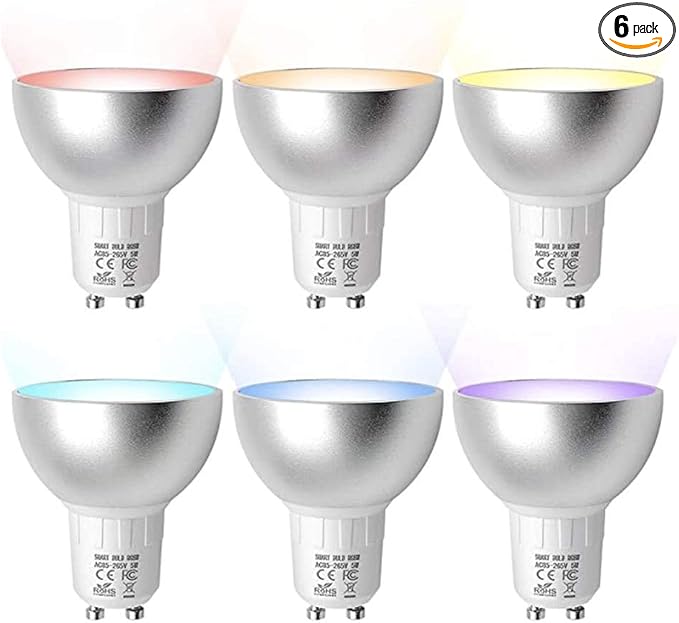 BENEXMART Tuya WiFi LED Bulb Gu10 RGBCW Dimmer Lamp Spot Light Remote Control Smart Life App Voice Control via Alexa Google Home Assistant (6 Pack)