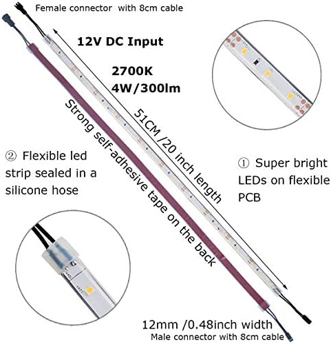 Litever Under Cabinet Lighting Kit, 6 PCS 20 Inches Flexible LED Strips, 24W, 1800 Lumen, Warm White 2700K. Suitable for Kitchen Counters Book Shelf Closet Showcase Workshop-(6-Strip-2700K)