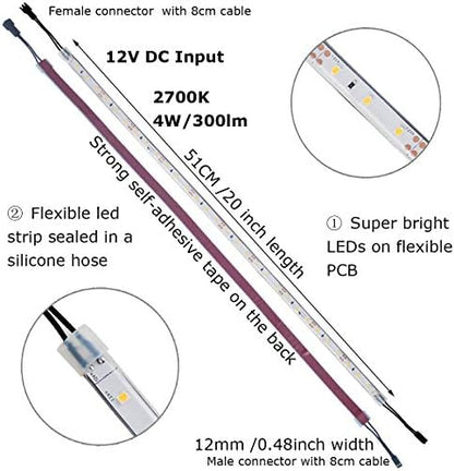 Litever Under Cabinet Lighting Kit, 6 PCS 20 Inches Flexible LED Strips, 24W, 1800 Lumen, Warm White 2700K. Suitable for Kitchen Counters Book Shelf Closet Showcase Workshop-(6-Strip-2700K)