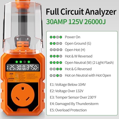 30 Amp RV Surge Protector 26000J Overload Auto Shutoff & Manual Reset