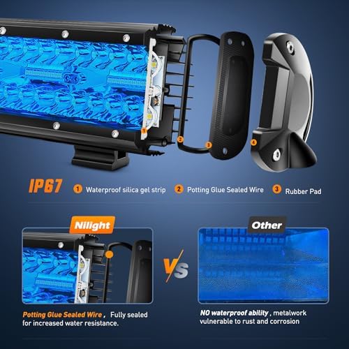 Nilight 12 Inch LED Light Bar Blue Triple Row 240W Spot Flood Combo 30000LM Driving Boat Off Road Fishing Hunting Emergency Safety Lighting for UTV Pick-up Van Tractor