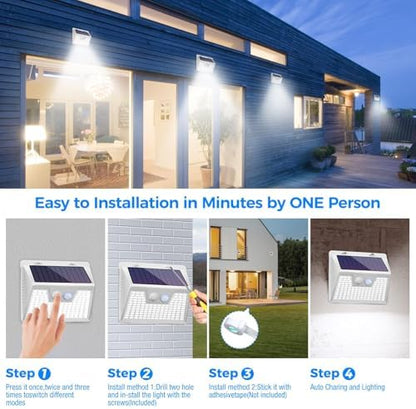Solar Lights Outdoor Waterproof, 10 Pack 140LED Ultra-Bright Motion Sensor Light, 3 Modes Solar Powered Fence Lights, Solar Security Wall Lights for Garden Yard Outside(Cool White)