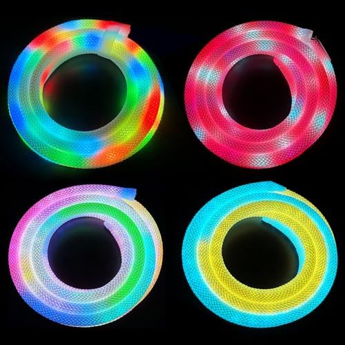 13.1FT WS2811 360 Degree Round Reticulate Neon LED Strip with Controller,RGB Nylon Flexible Dream Colorful Rope Light,Bedroom Indoor Outdoor Decoration,DC5V(No Adapter)