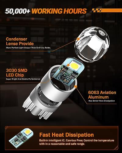 SEALIGHT 194 LED Bulb 6000K White, License Plate Light, Dome Light, T10 168 2825 W5W 3030 Bright Chips Wedge for Replacement Light Bulb, Map Trunk Door Courtesy Dash LED Light Bulb,Pack of 10