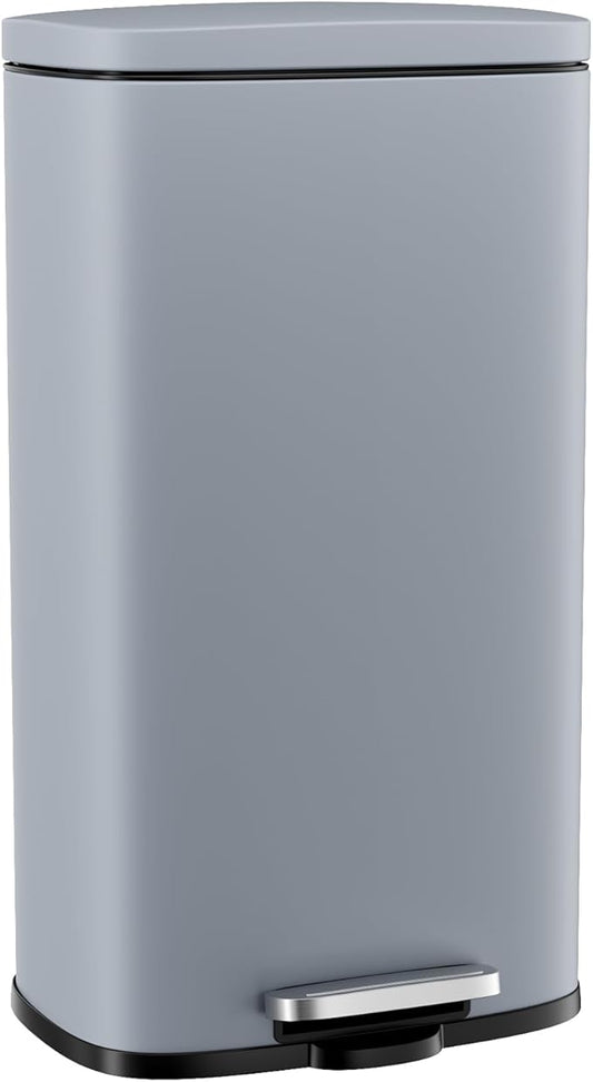 Arlopu 8/13.2 Gallon Step Trash Can, Stainless Steel Garbage Bin, Soft-Close Rubbish Bin with Removable Plastic Inner Bucket, Fingerprint-Proof, Lid Dustbin, Suit for Kitchen Home (Haze Blue, 50L)