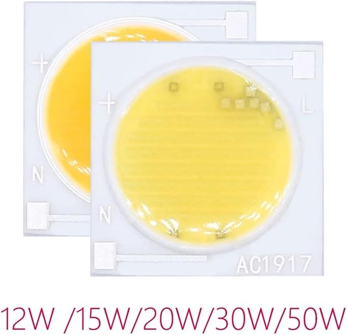 1pcs LED COB Ceramic Chip AC 220V 12W 15W 20W 30W 50W Smart IC Lighting Led DIY Beads for Led Buld Spotlight Warm and Cold White(Warm White,15W 1919mm 220V)