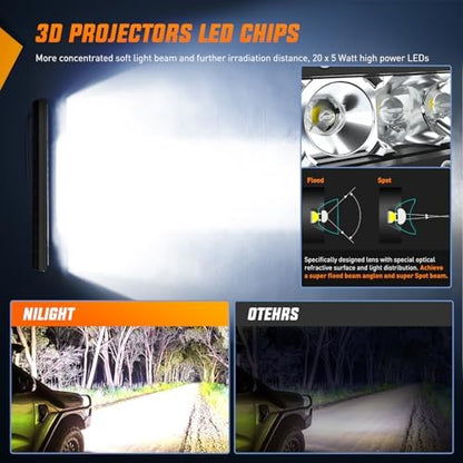 Nilight LED Light Bar 21inch 100W Spot Flood Combo Super Slim 9000LM Off Road 3D LED Driving Off Road Lights with Wiring Harness Kit-1 Lead for Trucks Pickup SUV ATV UTV Boat 4x4 Van Camper