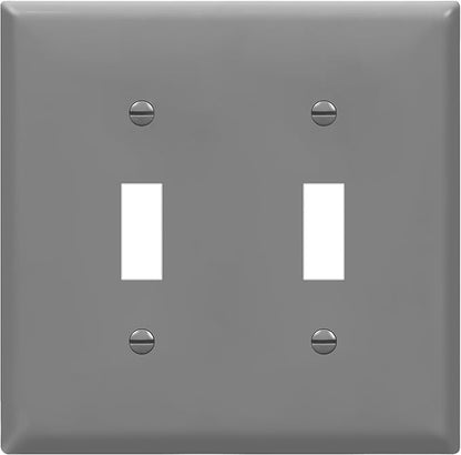 ENERLITES Toggle Light Switch Wall Plate, Gloss Finish, Size 2-Gang 4.50" x 4.57", Unbreakable Polycarbonate Thermoplastic, 8812-GR, Gray