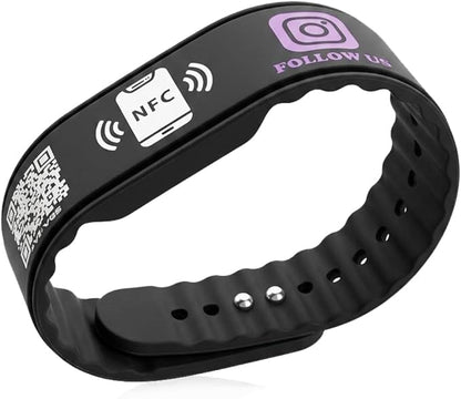 Smart NFC Social Media Wristband – Silicone QR Bracelet for Facebook, Instagram & Google Reviews | Waterproof | Lifetime Link Update | Analytics Dashboard (NFC-WB-INS-BLK-V1)