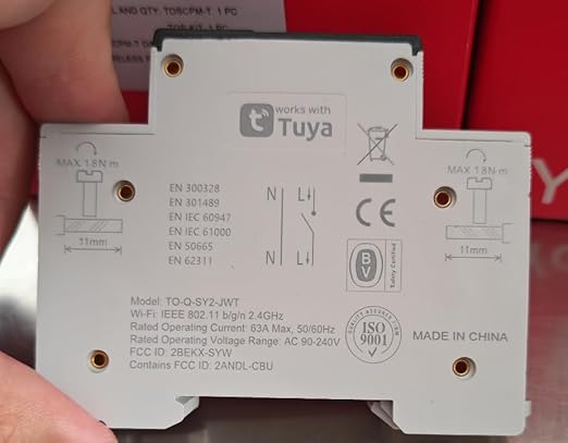 TONGOU Smart Home DIN Rail WiFi Switch, 1P+N 1‑63A, Over-Current Protection, Tuya/Smart Life Remote Control, Voice Control via Alexa &Google Assistant, Energy Monitor, Timer Functions, FCC Certified