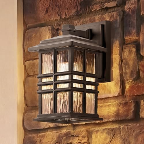 Kichler Beacon Square 1-Light Outdoor Wall Light in Olde Bronze, Clear Hammered Glass Shade, (6.5" W x 12" H x 7.5" D), 49829OZ