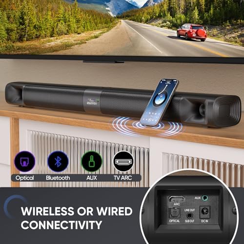 Saiyin Sound Bar for Smart TV with Subwoofer, 100W Detachable Soundbar Home Theater Surround Sound System for TV with Horn Tweeter, Adjustable Bass and HDMI-ARC/Bluetooth Optical/AUX/Connection