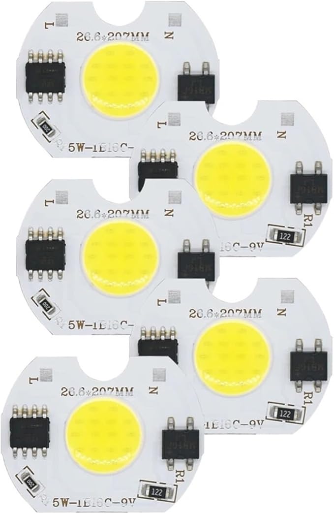 5pcs LED COB Lamp Bead 5W 9V COB Chip 220V Smart IC No Need Driver DIY Flood Light Led Bulb Spotlight Chip Lamp Warm Or White(Coldwhite)