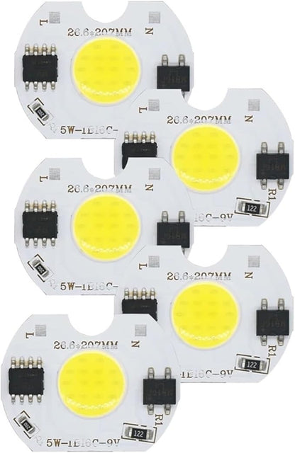 5pcs LED COB Lamp Bead 5W 9V COB Chip 220V Smart IC No Need Driver DIY Flood Light Led Bulb Spotlight Chip Lamp Warm Or White(Coldwhite)
